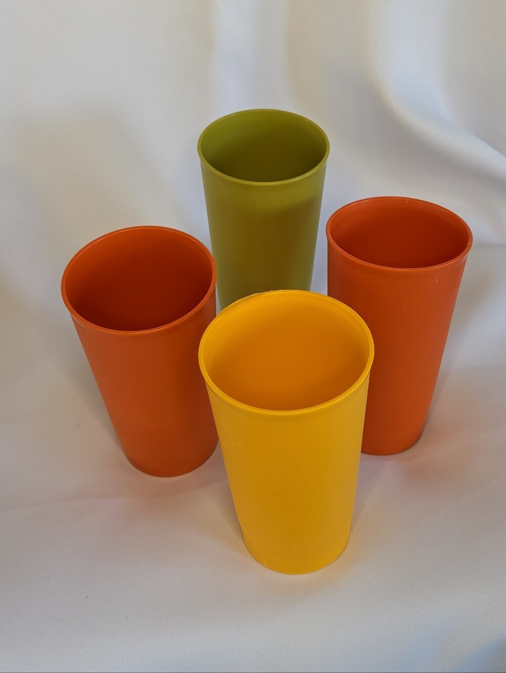 Vintage Tupperware Tumblers Cups #873 Set Of 4-12oz. Harvest Colors Stackable